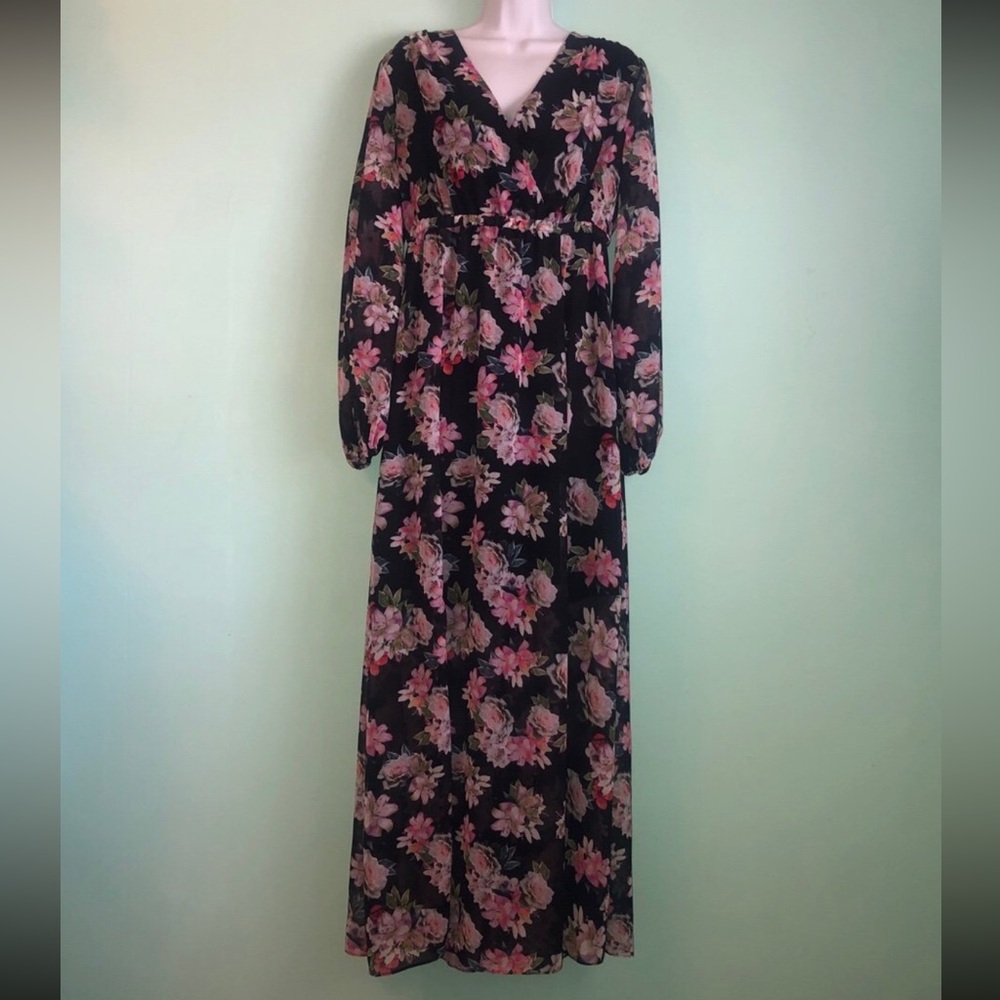 I. N. C. Floral Chiffon Maxi Dress Size M